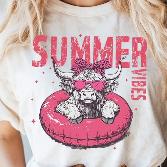 Tops - Summer Vibes Highland Cow Shirt